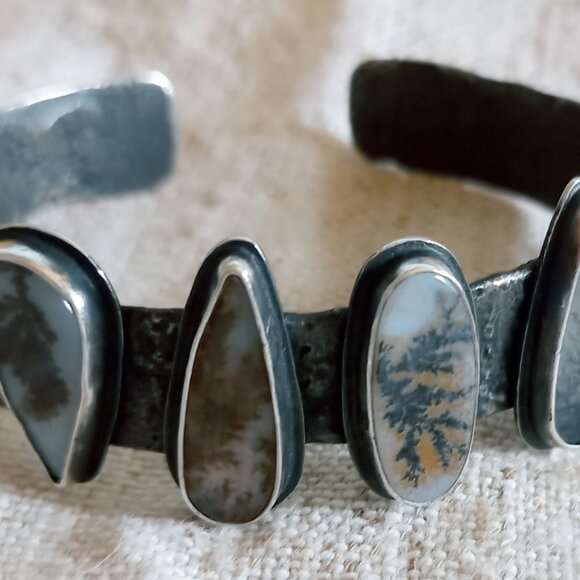 Sterling Silver Cuff with Four Gorgeous Dendritic Agates - Picture 1 of 5